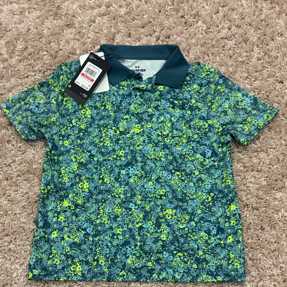 Under Armour Boys' Teal & Lime Floral Performance Polo
